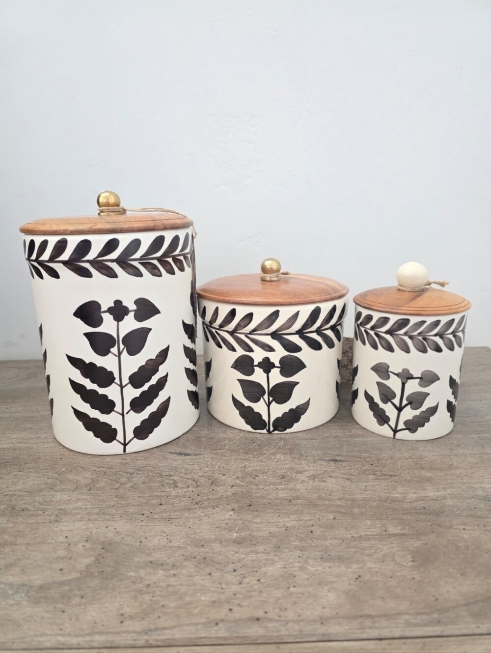 Viral India Floral Brown Flowers Leaves Large, Medium & Small Canisters X 3